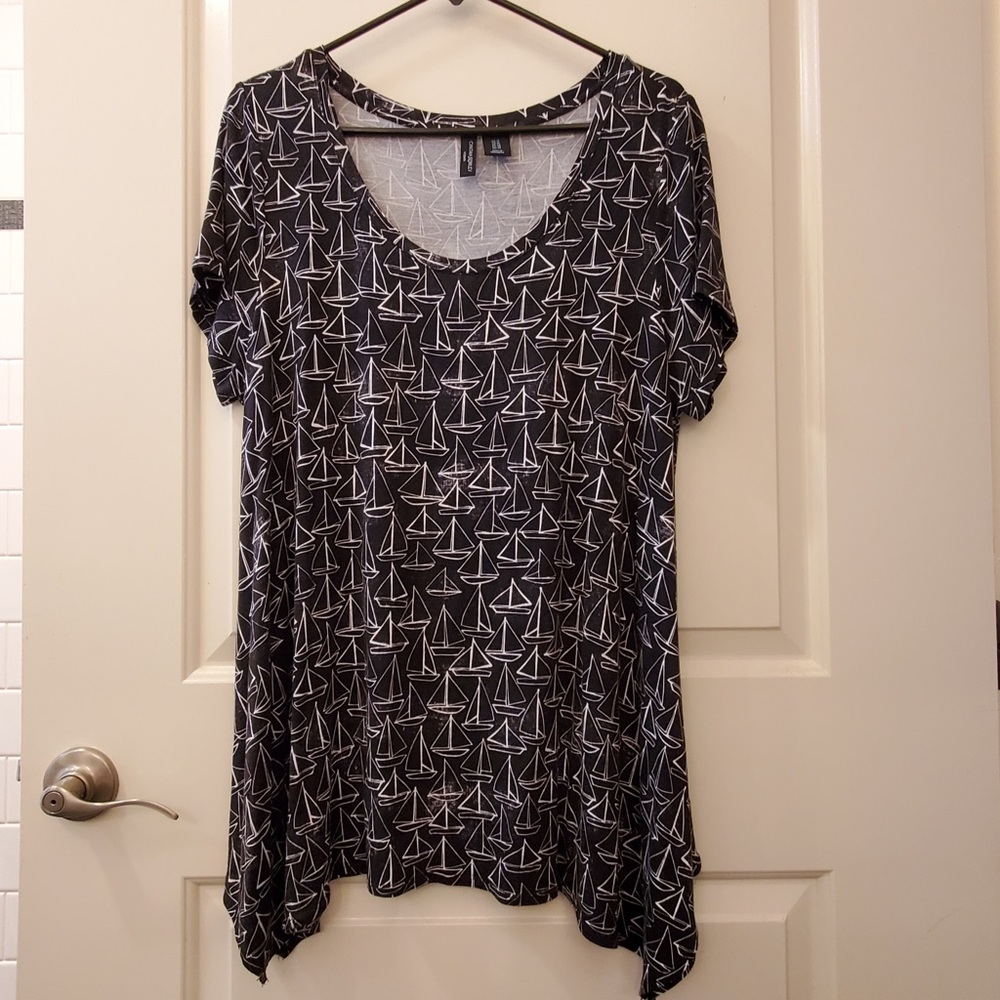 CYNTHIA ROWLEY Asymmetrical Hem Scoop Neck Tunic